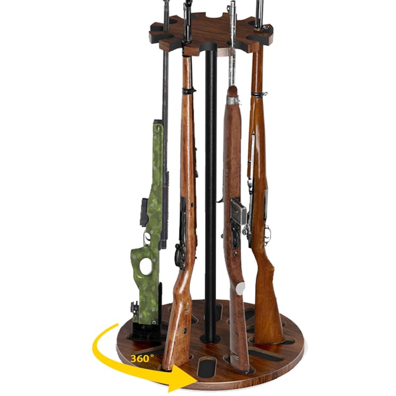 Yoimori Indoor Gun Racks, Rotating Gun Rifle Rack Stand, Heavy Solid Wood Gun Storage-Holds up to 12 Guns Display Brown Yoimori