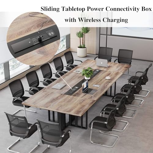 9.2ft Large Conference Table - 2" Thick Top & Metal Grid Base | Easy Assembly | Cable Management | Commercial Office Desk, Modern Executive Meeting Table for Office (10-20 People) SAINTCY
