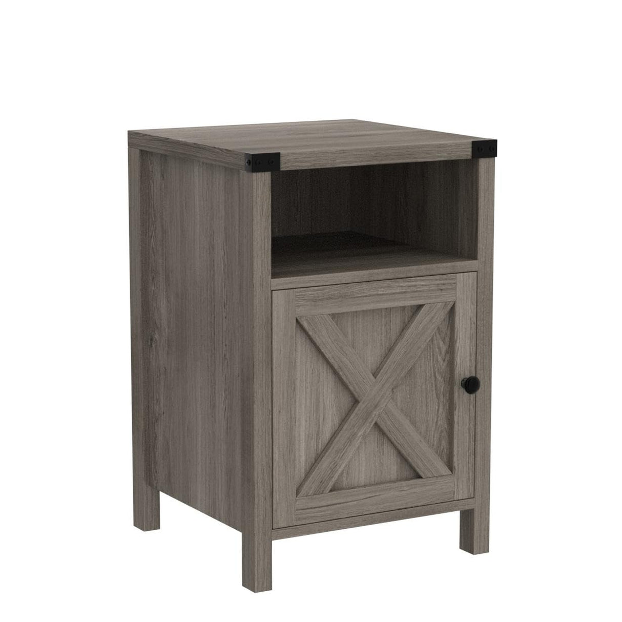 Farmhouse Nightstand, End Table, End Tables with Barn Door and Shelf, Modern Bed Side Table Rustic Gray Nightstands Set for Bedroom, Living Room, Set of 2, Gray Wash Catrimown