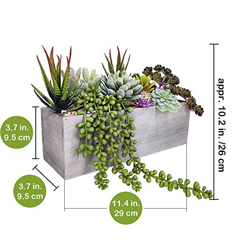 Supla Artificial Potted Succulents Plants Arrangement Fake Succulent Plants in Rectangular Wooden Pot Arrangement for Table Centerpiece Windowsill Greenery Decor Supla