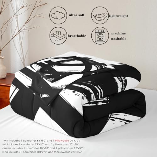 jejeloiu Black and White Comforter Set Queen Size, Abstarct Bedding Set for Kids Boys Girls Modern Stripe Neutral Art Duvet Quilt Bedroom Decor Microfiber 3 Pcs with 2 Pillow Cases jejeloiu