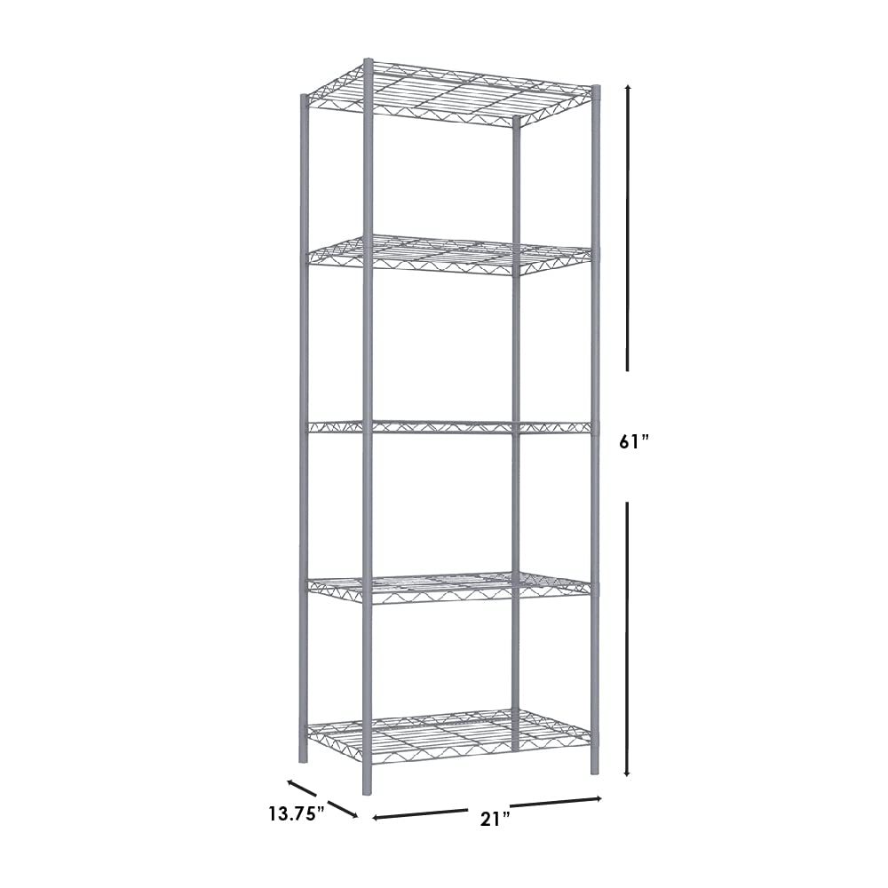 Home Basics Wire Shelving Storage Unit (5 Tier, Grey) Home Basics