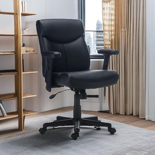 STAPLES Traymore Ergonomic Manager & Executive Office Chair, Task Desk Swivel with Wheels, Adjustable Height, Luxura Faux Leather, Black STAPLES