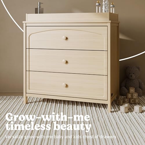 Graco Olivia 3 Drawer Changing Table Dresser (Driftwood) – GREENGUARD Gold Certified Baby Dresser with Changing Table Top, Includes Interlocking Drawer System Graco