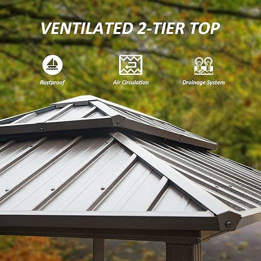 Domi 8'x6' Grill Gazebo Hardtop Aluminum BBQ Gazebo with Bar Shelves and Ceiling Hooks, Double Metal Roof Outdoor Gazebos for Patio Lawn Garden Deck (Dark Brown) domi outdoor living