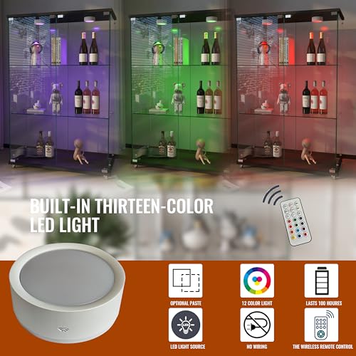 WHLIHUSU Glass Display Cabinet with LED Lights - Curio Cabinet with Glass Doors for Collectibles, Quick Assembly, Tempered Bookshelf, for Living Room and Bedrooms, 2-Door 3-Shelfs, White WHLIHUSU