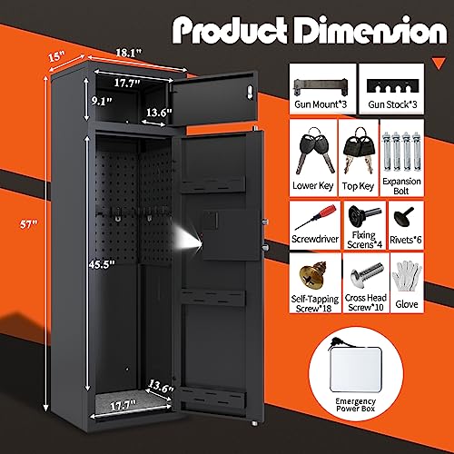 KAER 10-12 Gun Safe,Rifle Gun Safe for Home Rifle and Pistols,Gun Safes & Cabinets,Metal Gun Cabinet for Rifles and Shotguns,Shotguns Rifle Safe with Digital Keypad, Adjustable Shelves (Grey) KAER