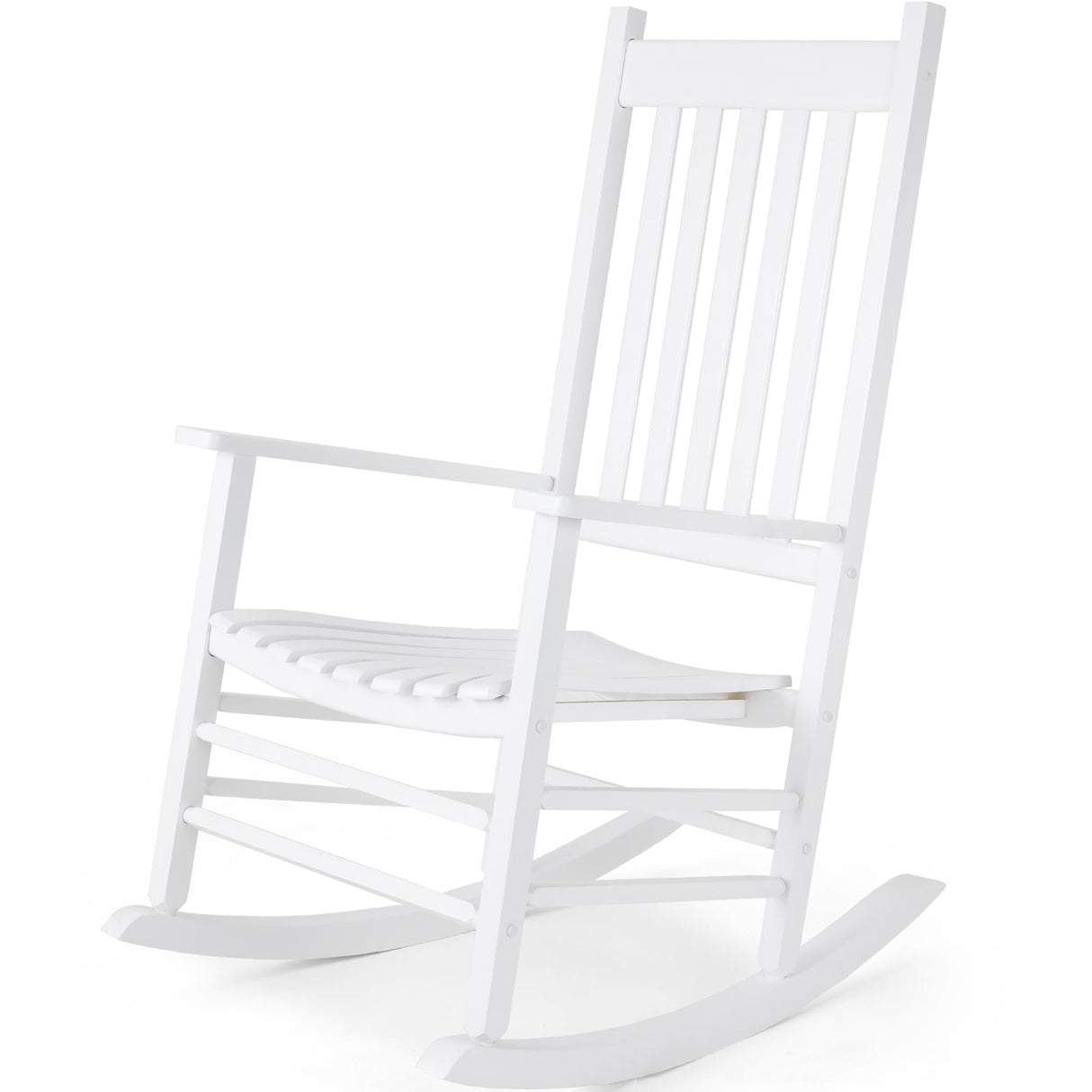MAMIZO Wooden Rocking Chair Outdoor with High Back,Rocking Chair Indoor Oversized Easy to Assemble for Garden,Lawn, Balcony, Backyard,Porch,Wooden Rocking Chair,Porch Rocker(White) MAMIZO