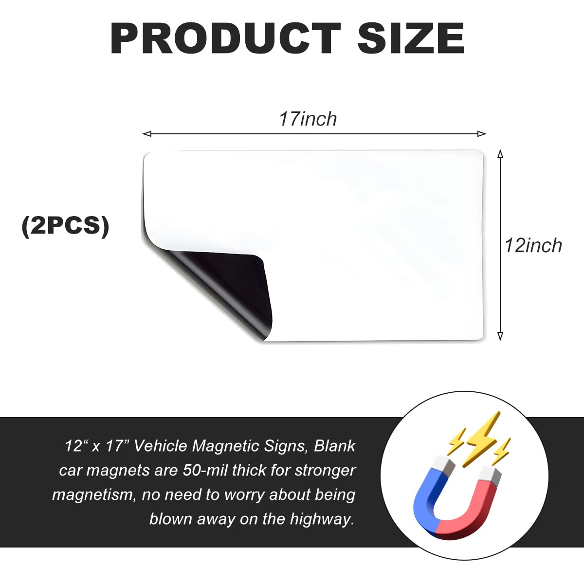 Wevdn 2 PCS 17''×12'' Blank Magnets, Rounded Corners Flexible Car Door Magnets Signs, Blank Magnet for Vehicle to Advertise Business & Prevent Scratches Dents, Car Accessories Wevdn