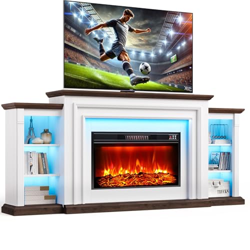 80" LED Electric Fireplace with Mantel, Fireplace TV Stands for 90 Inch TV, Modern Entertainment Center with Storage, Delicate Three-Dimensional Molding with Remote Control for Living Room J-yaamiZz