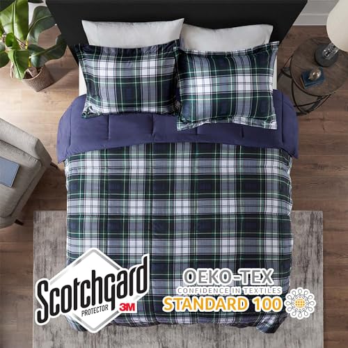 Madison Park Essentials Parkston Plaid Comforter, Matching Sham, 3M Scotchguard Stain Release Cover, Hypoallergenic All Season Bedding-Set, Twin/TwinXL, Navy, 2 Piece Madison Park