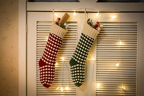 Guojanfon Christmas Stockings ,18" Unique Burgundy and Green Knit Christmas Stockings Dots Style (Length 18",Pack 2) Guojanfon