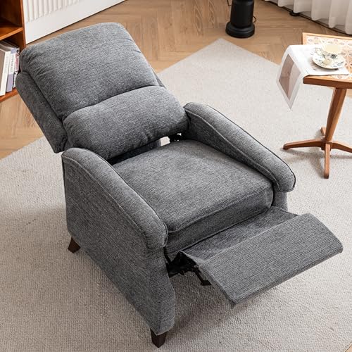 VKNOW Recliner Chair, Fabric Recliner with Soft Armrest, Home Theater Seating with Adjustable Push Back and Lumbar Support, Single Sofa for Adults, Lounge Chair for Living Room, Bedroom(Dark Grey)