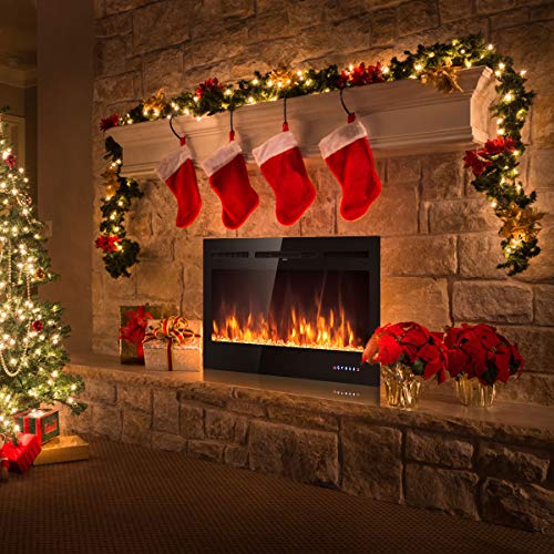 Tangkula 50 inches Electric Fireplace Insert with Thermostat, in-Wall Recessed and Wall Mounted 1500 W Faux Fireplace, Touch Screen Control, 9 Flamer Color, Temperature Control & Timer (50 inches) Tangkula