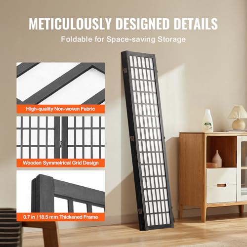VEVOR Room Divider, 4 Panel Japanese Room Divider, Wood Folding Privacy Screen Indoor, Japanese Partition Dividers Portable Decoration Screens, for Room Separation Home Office Restaurant & Bedroom VEVOR