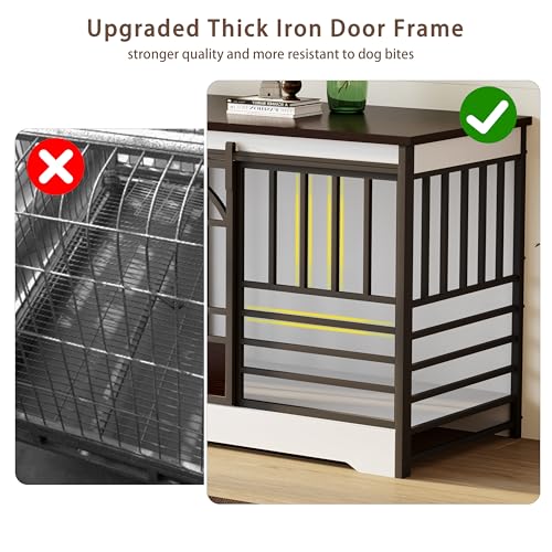 COZPAW 78 Inch Double Dog Crate Furniture, Extra Large Dog Kennel Indoor for 2 Dogs, Heavy Duty Dog Cage with Divider, Wooden Dog House Decorative Table TV Stand for XLarge Dogs (White&Brown) COZPAW