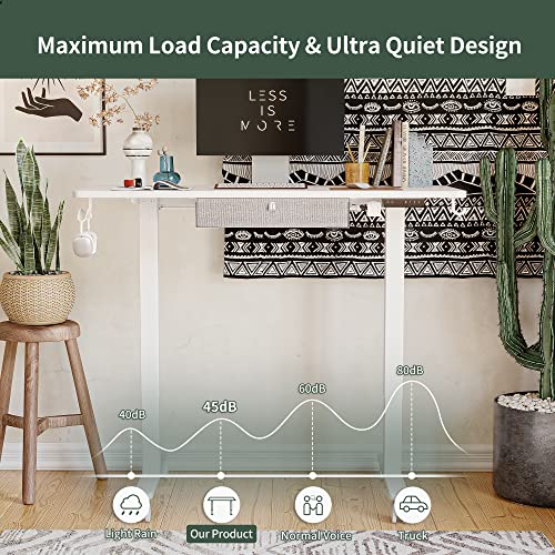 FEZIBO 48 x 24 Inches Standing Desk with Drawer, Adjustable Height Electric Stand up Desk with Storage, Sit Stand Home Office Desk, Ergonomic Computer Desk, White FEZIBO