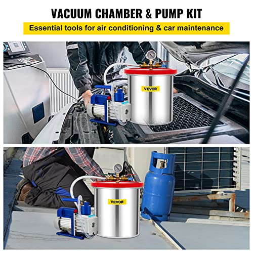 VEVOR Vacuum Chamber with Pump, 5 Gallon Chamber, 5 CFM 1/3 HP Single Stage Rotary Vane Vacuum Pump, 110 V HVAC Air Tool Set for Stabilizing Wood, Degassing Silicones, Epoxies and Essential Oils VEVOR