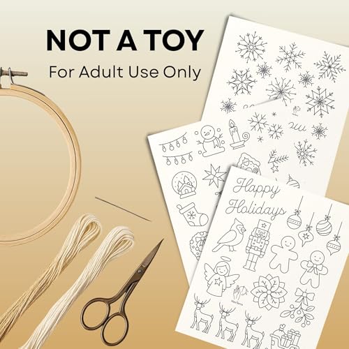 Stick and Stitch Embroidery Patterns, Holiday/Snowflake Designs, Water Soluble Embroidery Stabilizer Transfer Paper, Adult Beginner Hand Embroidery Kit for Gifts (Holiday 3 Pages)
