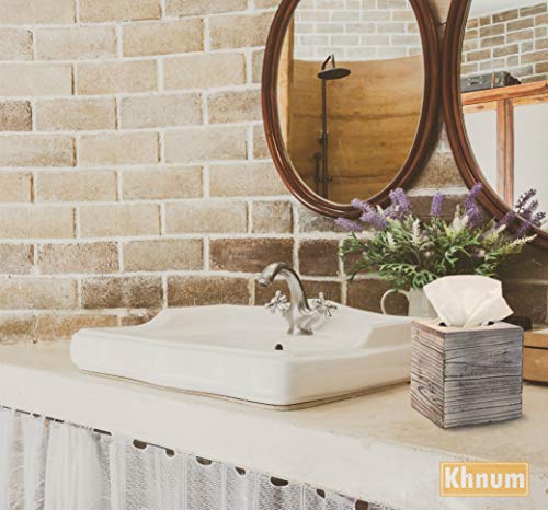 White Barnwood Tissue Box Cover: 2 Pack Tissue Box Holder Includes Slide-Out Bottom Panel, Stylish Tissue Box Cover Square Perfect for Farmhouse Bathroom Decor Khnum