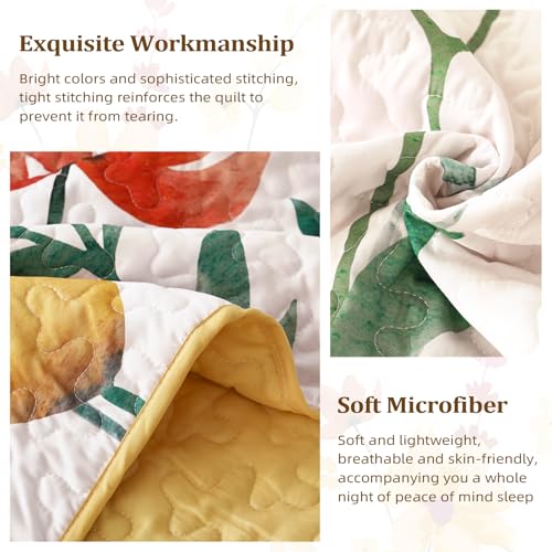 Anibedding Yellow Quilt Set King Size, Yellow Floral Reversible Bedspread Soft Microfiber Lightweight King Size Quilt Bedding Sets Reversible Coverlet for All Season(King, 104"x90") Anibedding