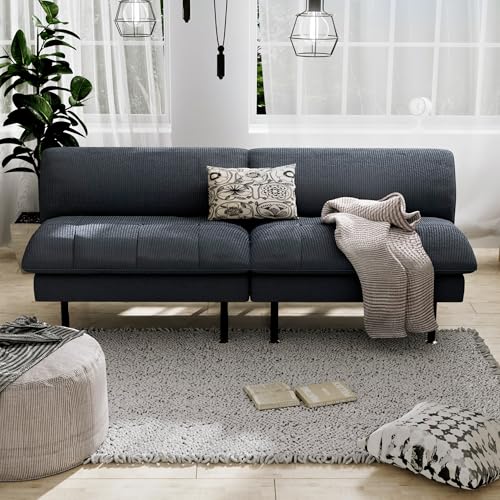Ribilake 70" Futon Sofa Bed, 4 in 1 Multi-Function Couch Sleeper with Adjustable Backrest, Modern Convertible Futon, Recliner Small Loveseat for Living Room, Office, Grey Ribilake