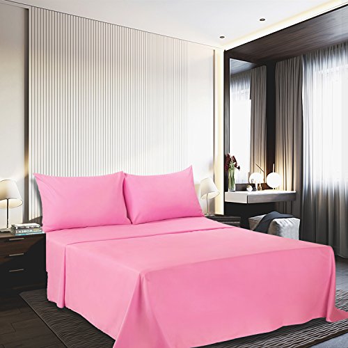 4 Piece Bed Sheet Set (Full,Peach Pink) 1 Flat Sheet,1 Fitted Sheet and 2 Pillow Cases,Brushed Microfiber Luxury Bedding with Deep Pockets Best Season