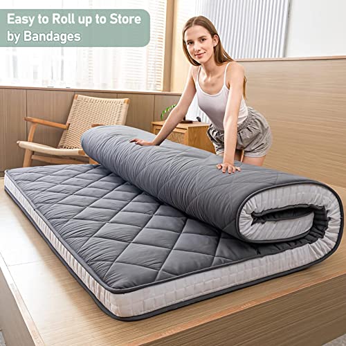 MAXYOYO Japanese Floor Futon Mattress King Size, Floor Bed for Adults, Roll Up Folding Mattress, Diamond Patterned Japanese Futon Bed, Dark Grey MAXYOYO