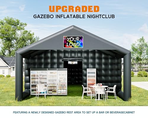 Albott 39x20x14 FT Large Black Inflatable Nightclub Tent for Adults with Pavilion Rest Area, Black Inflatable Night Club Gazebo with 2 Side Doors & Logo Area for Birthday, Wedding, Backyard Events Albott