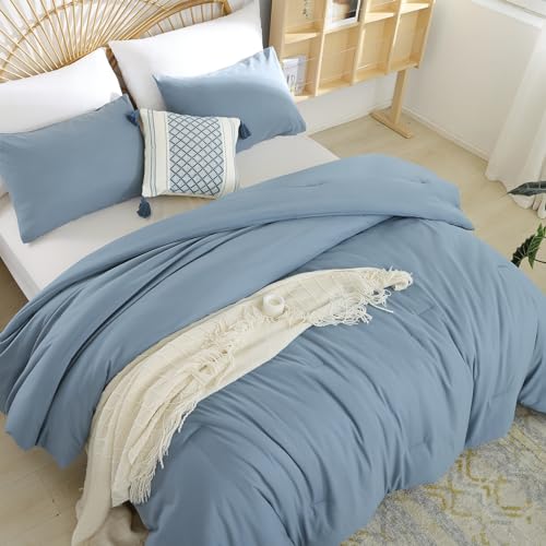 Weigelia Boho Twin Comforter Set - Dusty Blue & Grayish Blue with 1 Pillowcase - Soft, Lightweight & Cozy for All Seasons weigelia