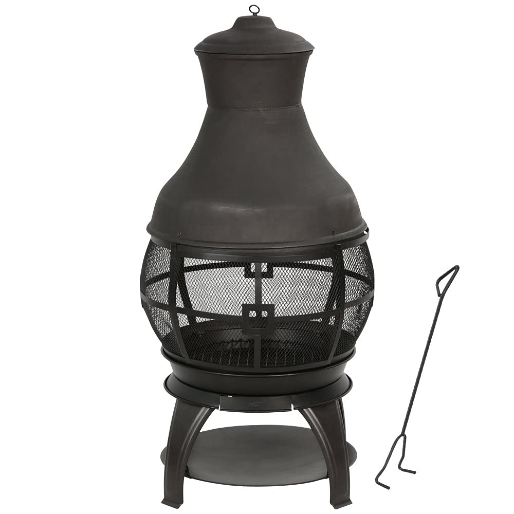 BALI OUTDOORS Wood Burning Fire Pits Chimenea Outdoor Fireplace Wooden Firepit, Brown-Black BALI OUTDOORS