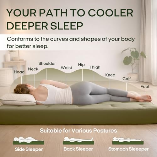 ZonLi Japanese Floor Futon Mattress Full Size 54"x75"100% Cotton Cover 6''Thicken Tatami Mattress,Foldable Sleeping Pad,Portable Dormitory Tatami Mat,Roll Up Floor Lounger Bed for Adult (Winter Moss) ZonLi