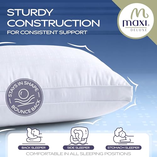 Maxi Deluxe Standard Size Bed Pillow – Ultra Soft & Comfortable – Versatile for Side, Back & Stomach Sleepers – 300TC Cotton Top – Single Pack – (Standard Size Pillow is 20 x 26) Maxi