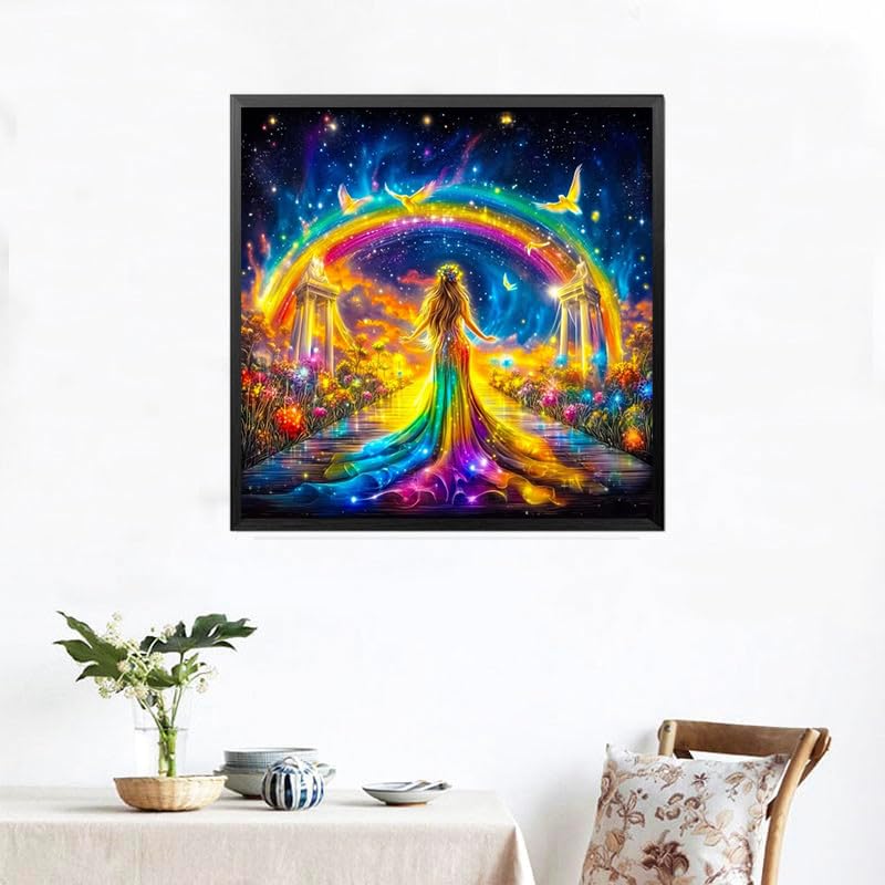 Ekuxom Fairy Diamond Art Painting Kits for Adults, Rainbow Angel Diamond Art Kits, Round Full Drill Diamond Art Gem Wall Art Decor Gifts 12x12 inch Ekuxom