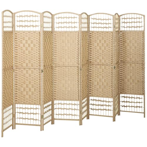 HOMCOM 8 Panel Room Divider, Folding Privacy Screen, 5.6' Room Separator, Wave Fiber Freestanding Partition Wall Divider, Natural HOMCOM