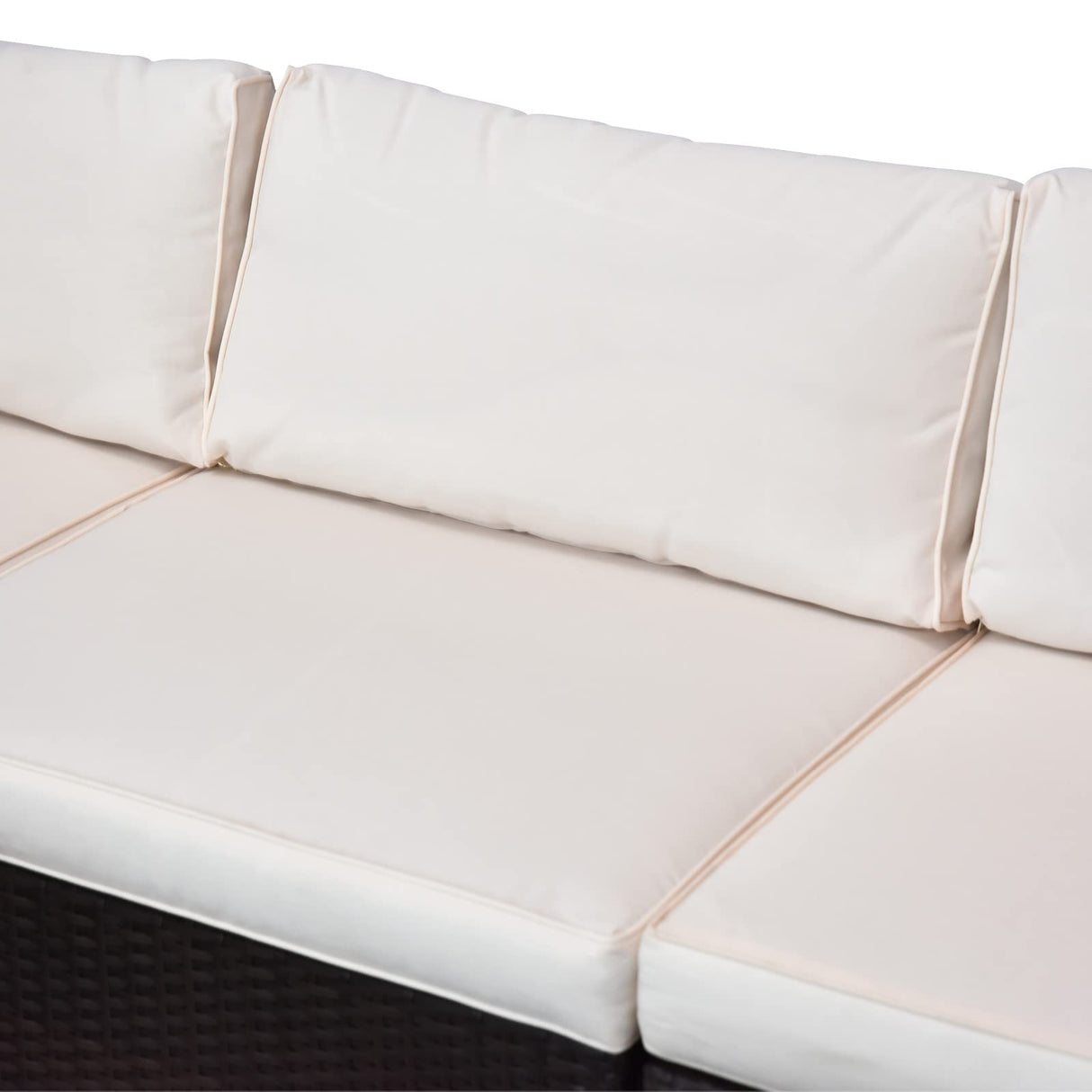 Outsunny 5-Piece Patio Furniture Set with Cushions, Outdoor PE Rattan Wicker Sofa Set, Sectional Furniture with Pillows, Glass Coffee Table for Garden, Backyard, Brown/Cream White Outsunny