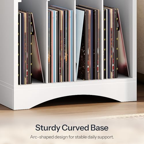 HOOBRO Farmhouse Record Stand with Charging Station and LED Lights, Compact Vinyl Storage Cabinet Holds Up to 230 Albums, Turntable Holder for Living Room, Bedroom, Black and White WB40UDRS01 HOOBRO