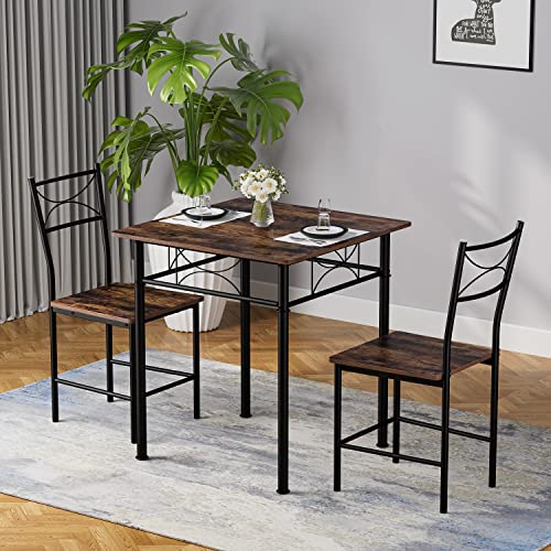 JOIN IRON 3-Piece Kitchen Dining Room Table Set for Small Spaces,Iron Wood Square Table with 2 Chairs for Kitchen Dining Room Furniture JOIN IRON
