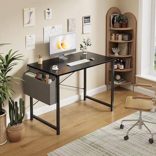 NEWBULIG 40 Inch Computer Desk Home Office Desks for Bedroom Writing Gaming Work Study Table with Storage Bag for Small Spaces, Modern Workstation in Matte Black NEWBULIG