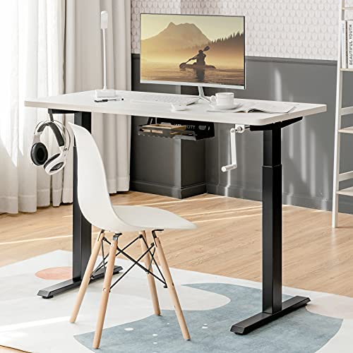 Tangkula Hand Crank Stand Up Desk Frame, Manual Height Adjustable Standing Workstation with Foldable Crank Handle, Cable Management Tray, Headphone Hook, Ergonomic Sit Stand Desk Frame for Home Office Tangkula
