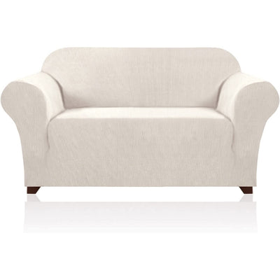 PrinceDeco Stretch Loveseat Sofa Cover Slipcover Couch Cover for 2 Cushion Sofa Washable Sofa Cover for Pets Friendly Furniture Protector Covers with Non Slip Bottom(Loveseat, Ivory)