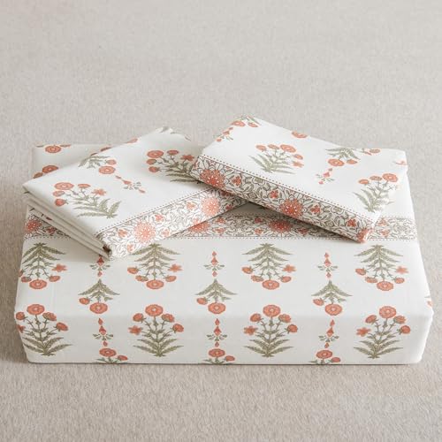 HoneiLife Queen Duvet Cover Set - Breathable 100% Cotton Floral 3pcs Wildflower Comforter Cover, with Zipper Closure and Corner Ties, Sweet Grass HoneiLife