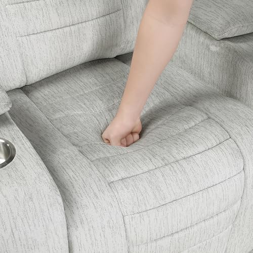 Lexicon Wall Hugger Manual Reclining Chair, Microfiber Manual Recliner with Cup Holders/Hidden Arm Storage/LED Base Lighting, Home Theater Seating for Living Room, Light Gray