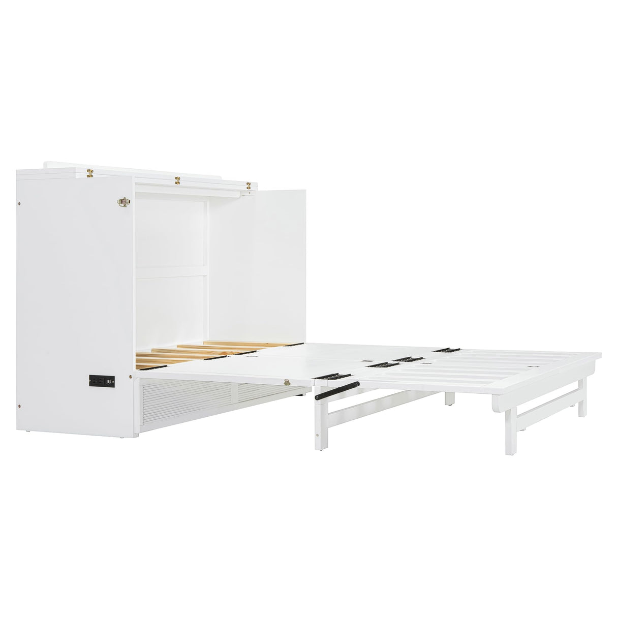 Merax Full Size Murphy Bed Cabinet with USB Charging Station and Large Storage Drawer, Pull Out Foldable Murphy Chest Bed for Apartments, Bedrooms, Studio, No Spring Box Needed, White Merax