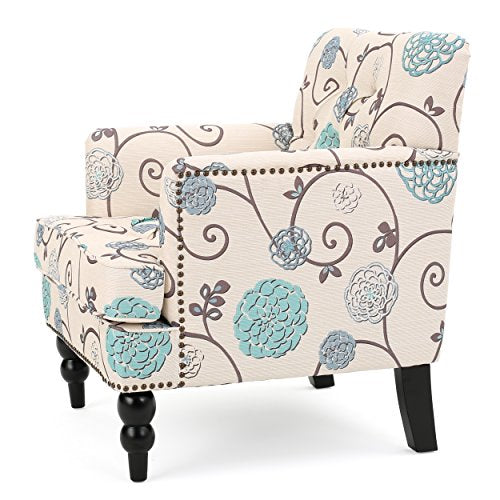 Christopher Knight Home Harrison Fabric Tufted Club Chair, White / Blue (29.5"D x 28"W x 33.5"H) Christopher Knight Home