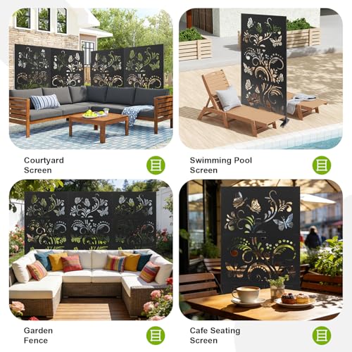 Metal Privacy Screen Outdoor - 71" H×40" W Decorative Freestanding Privacy Fence Room Garden Divider, Weatherproof Patio Panels for Deck Balcony Backyard XOCUWU