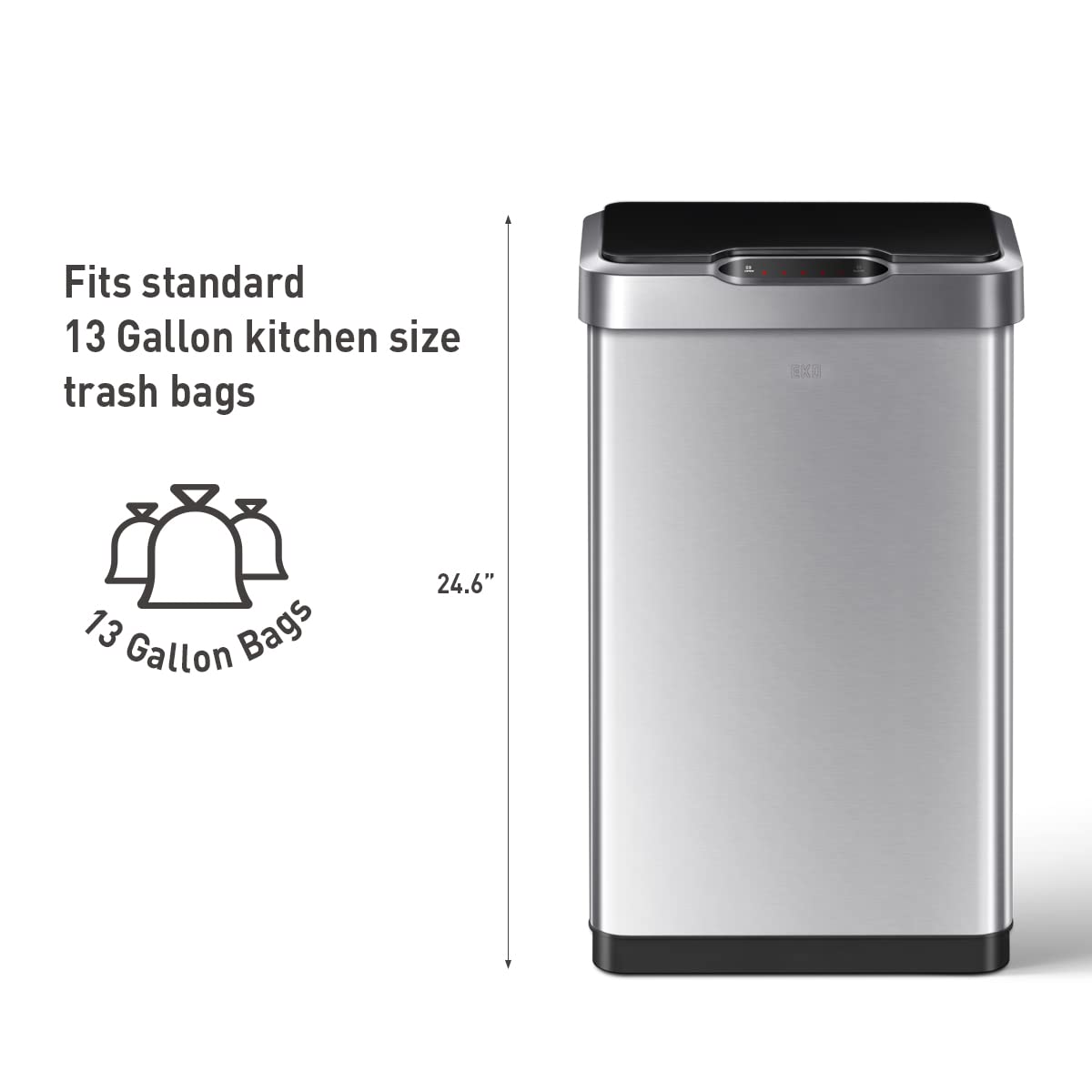 EKO Mirage-T 50 Liter / 13.2 Gallon Touchless Rectangular Motion Sensor Trash Can, Brushed Stainless Steel Finish EKO