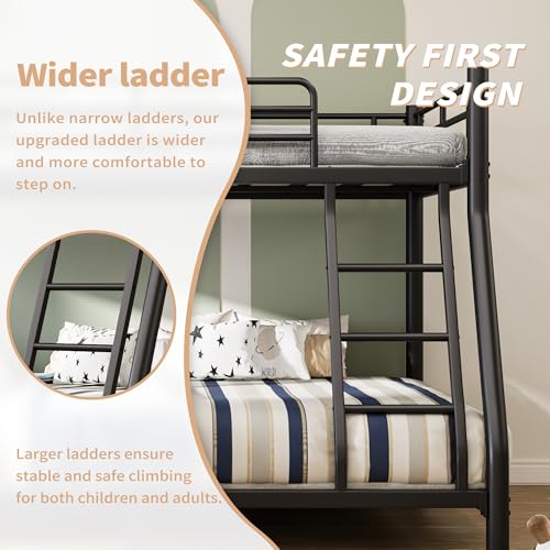 Twin Over Twin Metal Bunk Bed with Trundle Heavy Duty Twin Size Metal Bunk Beds Frame with 2 Side Ladders Convertible Bunkbed with Safety Guard Rails,No Box Spring Needed (Twin Over Full Black) HomJoones