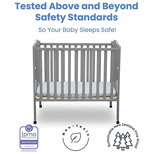 Delta Children Folding Portable Mini Baby Crib with 1.5-inch Mattress - Greenguard Gold Certified, Grey Delta Children