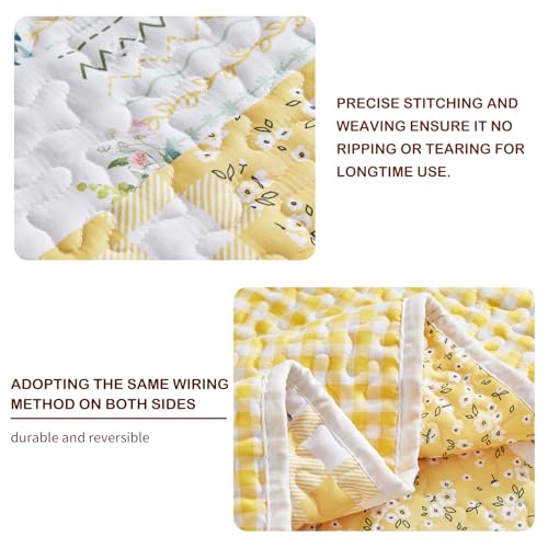 Joyreap 2 Pieces Floral Patchwork Quilt Set Twin, Yellow n White Flowers Design, Soft n Cozy Microfiber Quilt, Bedspread Bed Cover for All Season, 1 Quilt and 1 Pillow Sham- 68x86 inches Joyreap